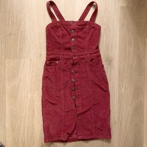 Free People Burgundy Button-up Corduroy Overall Dress